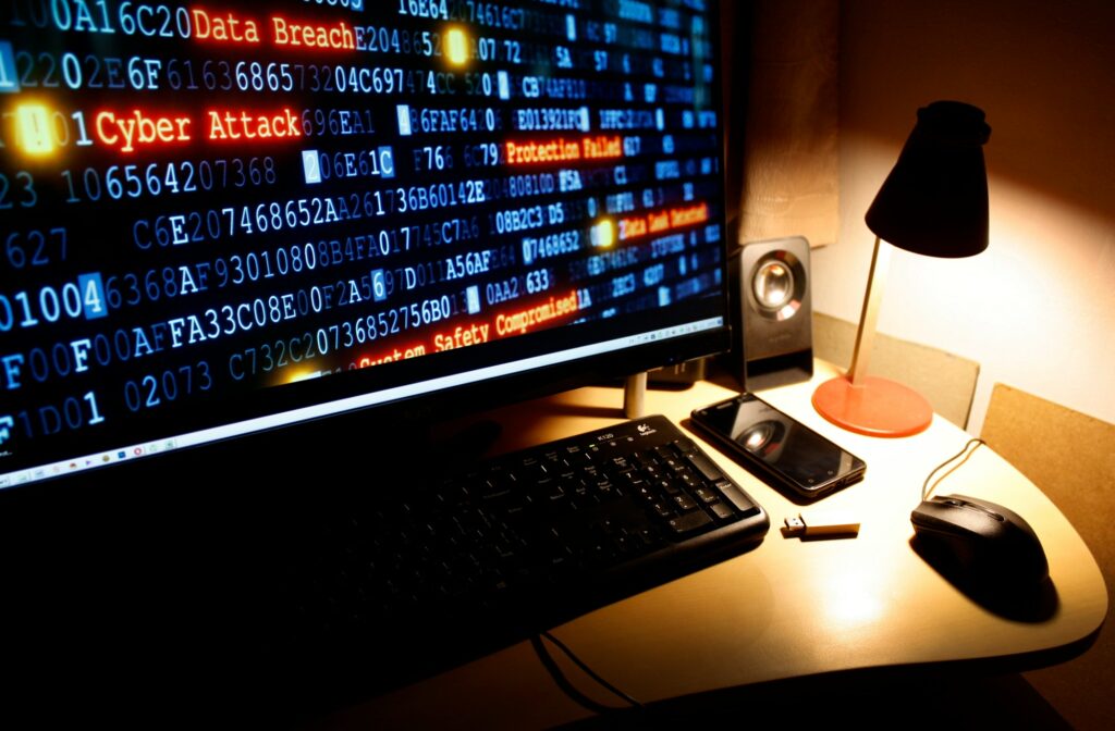 Cyber crime, cyber attack, hacking, computer desktop