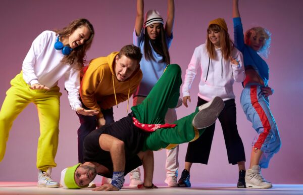 Group of professional team dancing hip hop